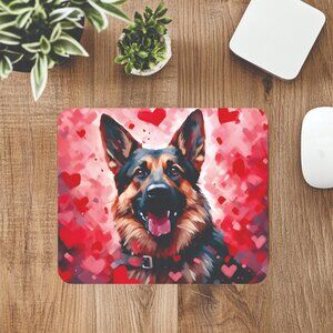 German Shepherd with Hearts Computer Mousepad Office Decor Mouse Mat Handmade